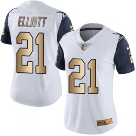 Wholesale Cheap Nike Cowboys #21 Ezekiel Elliott White Women\'s Stitched NFL Limited Gold Rush Jersey