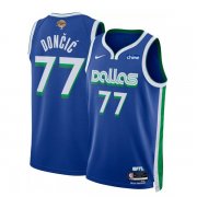 Cheap Men's Dallas Mavericks #77 Luka Doncic Blue 2024 Finals City Edition Stitched Basketball Jersey