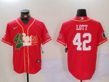 Cheap Men's San Francisco 49ers #42 Ronnie Lott Red With Patch Cool Base Stitched Baseball Jerseys