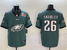 Men\'s Philadelphia Eagles #26 Saquon Barkley Green 2025 Super Bowl LIX Patch Team Big Logo Vapor Untouchable Limited Stitched Football Jersey