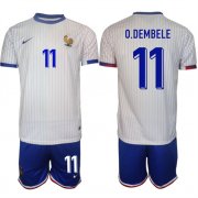 Cheap Men's France #11 Ousmane Dembele White 2024-25 Away Soccer Jersey Suit