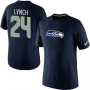 Wholesale Cheap Nike Seattle Seahawks #24 Marshawn Lynch Name & Number NFL T-Shirt Blue