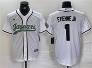 Wholesale Cheap Men's Jacksonville Jaguars #1 Travis Etienne Jr. White With Patch Cool Base Baseball Stitched Jersey