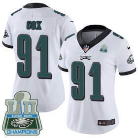 Wholesale Cheap Nike Eagles #91 Fletcher Cox White Super Bowl LII Champions Women\'s Stitched NFL Vapor Untouchable Limited Jersey