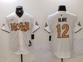 Cheap Men\'s New Orleans Saints #12 Chris Olave Number White Nola Baseball Jerseys