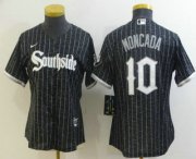 Wholesale Cheap Women's Chicago White Sox #10 Yoan Moncada Black 2021 City Connect Stitched MLB Cool Base Nike Jersey