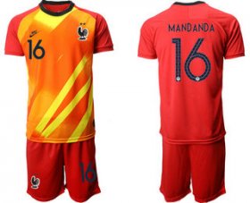 Wholesale Cheap France 16 MANDANDA Red Goalkeeper UEFA Euro 2020 Soccer Jersey