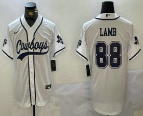 Men\'s Dallas Cowboys #88 CeeDee Lamb White With Navy Name Cool Base Stitched Baseball Jersey