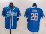 Cheap Men's Detroit Lions #26 Jahmyr Gibbs Blue Cool Base Stitched Baseball Jersey