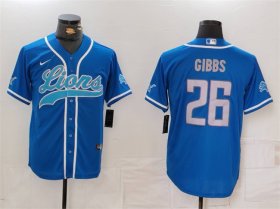 Cheap Men\'s Detroit Lions #26 Jahmyr Gibbs Blue Cool Base Stitched Baseball Jersey