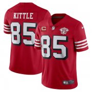 Wholesale Cheap Men's San Francisco 49ers #85 George Kittle 2021 Red With C Patch 75th Anniversary Vapor Untouchable Limited Stitched Jersey