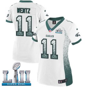 Wholesale Cheap Nike Eagles #11 Carson Wentz White Super Bowl LII Women\'s Stitched NFL Elite Drift Fashion Jersey