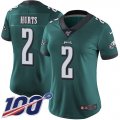 Wholesale Cheap Nike Eagles #2 Jalen Hurts Green Team Color Women's Stitched NFL 100th Season Vapor Untouchable Limited Jersey