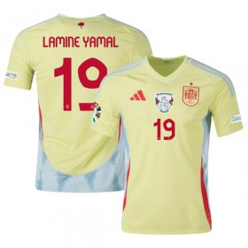 Men\'s Spain Team #19 Lamine Yamal Yellow 2024 Away Soccer Jersey