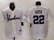 Cheap Men's New York Yankees #22 Juan Soto White Pinstripe Fashion Cool Base Jersey