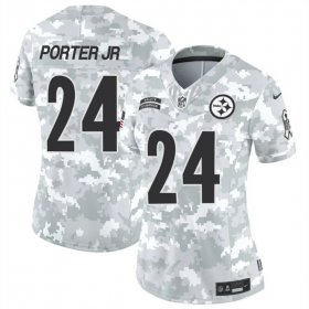 Cheap Women\'s Pittsburgh Steelers #24 Joey Porter Jr. 2024 F.U.S.E Arctic Camo Salute To Service Limited Stitched Football Jersey(Run Small)