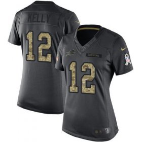 Wholesale Cheap Nike Bills #12 Jim Kelly Black Women\'s Stitched NFL Limited 2016 Salute to Service Jersey