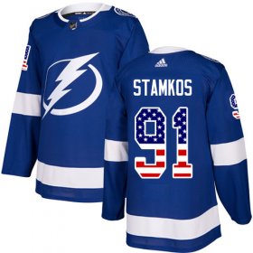 Wholesale Cheap Adidas Lightning #91 Steven Stamkos Blue Home Authentic USA Flag Stitched Youth NHL Jersey