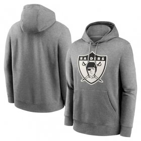 Cheap Men\'s Las Vegas Raiders Heather Gray Primary Logo Long Sleeve Hoodie T-Shirt