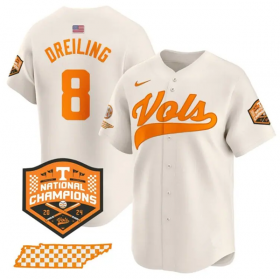 Men\'s Tennessee Volunteers #8 Dylan Dreiling Cream 2024 Champions Vapor Limited Baseball Stitched Jersey