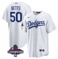 Cheap Men's Los Angeles Dodgers #50 Mookie Betts White 2024 World Series Champions Cool Base Stitched Baseball Jersey