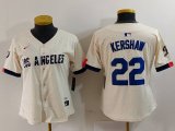 Cheap Women's Los Angeles Dodgers #22 Clayton Kershaw Cream 2024 City Connect Limited Stitched Jersey