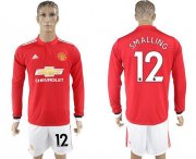 Wholesale Cheap Manchester United #12 Smalling Red Home Long Sleeves Soccer Club Jersey