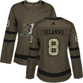 Wholesale Cheap Adidas Ducks #8 Teemu Selanne Green Salute to Service Women\'s Stitched NHL Jersey