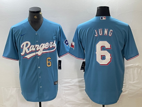 Cheap Men\'s Texas Rangers #6 Josh Jung Number Light Blue Team Logo Cool Base Jersey