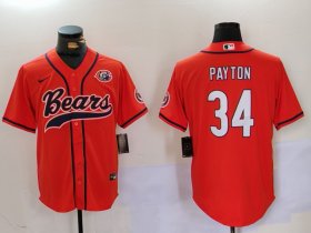 Men\'s Chicago Bears #34 Walter Payton Orange Throwback With Patch Cool Base Stitched Baseball Jersey