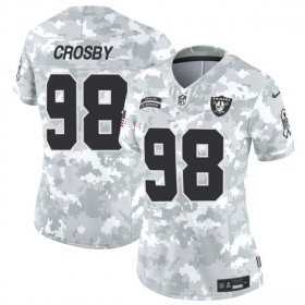 Cheap Women\'s Las Vegas Raiders #98 Maxx Crosby 2024 F.U.S.E Arctic Camo Salute To Service Limited Stitched Jersey(Run Small)