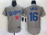 Wholesale Cheap Men's Los Angeles Dodgers #16 Will Smith Number Grey Stitched Flex Base Nike Jersey