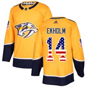 Wholesale Cheap Adidas Predators #14 Mattias Ekholm Yellow Home Authentic USA Flag Stitched NHL Jersey