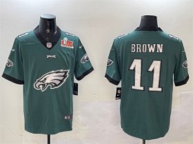 Men\'s Philadelphia Eagles #11 A. J. Brown Green 2025 Super Bowl LIX Patch Team Big Logo Vapor Untouchable Limited Stitched Football Jersey