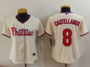 Cheap Women's Philadelphia Phillies #8 Nick Castellanos Cream Cool Base Jersey