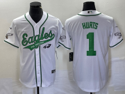 Wholesale Cheap Men's Philadelphia Eagles #1 Jalen Hurts White Cool Base Stitched Baseball Jersey