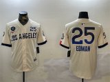 Cheap Men's Los Angeles Dodgers #25 Tommy Edman Cream 2024 World Series With Fernando Memorial Patch City Connect Limited Stitched Baseball Jersey