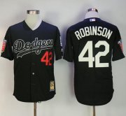 Wholesale Cheap Mitchell And Ness Dodgers #42 Jackie Robinson Black Throwback Stitched MLB Jersey