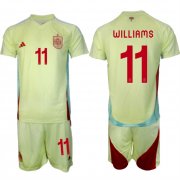 Men's Spain Team #11 Nico Williams 2024-25 Yellow Away Soccer Jersey Suit