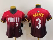 Women's Philadelphia Phillies #3 Bryce Harper Number Red 2024 City Connect Limited Jersey