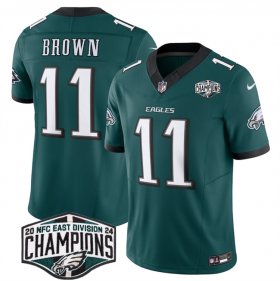 Cheap Men\'s Philadelphia Eagles #11 A.J. Brown Green 2024 New NFC East Champions F.U.S.E. Vapor Untouchable Limited Stitched Football Jersey