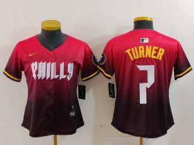 Women\'s Philadelphia Phillies #7 Trea Turner Red 2024 City Connect Limited Jersey