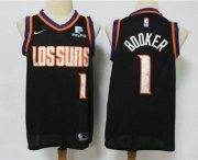 Wholesale Cheap Men's Phoenix Suns #1 Devin Booker Black 2020 City Edition NBA Swingman Jersey With The Sponsor Logo