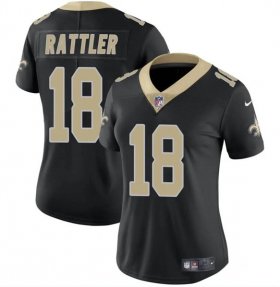 Cheap Women\'s New Orleans Saints #18 Spencer Rattler Black Vapor Stitched Game Jersey(Run Small)