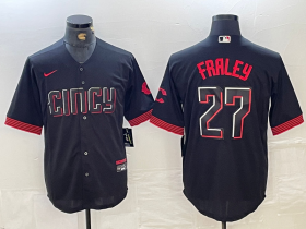 Cheap Men\'s Cincinnati Reds #27 Jake Fraley Black 2023 City Connect Cool Base Stitched Jersey