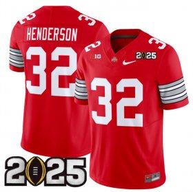 Men\'s Ohio State Buckeyes #32 TreVeyon Henderson Red 2025 CFP Final Patch F.U.S.E. Vapor Limited Stitched Football Jersey