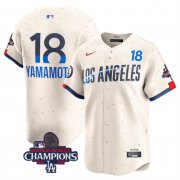 Cheap Men's Los Angeles Dodgers #18 Yoshinobu Yamamoto Cream 2024 World Series Champions City Connect Limited Stitched Baseball Jersey