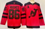 Cheap Men's New Jersey Devils #86 Jack Hughes Red 2024-25 With A Patch Stitched Hockey Jersey