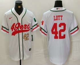 Men\'s San Francisco 49ers #42 Ronnie Lott Number White Mexico Cool Base Stitched Baseball Jersey