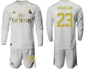 Wholesale Cheap Real Madrid #23 Reguilon White Home Long Sleeves Soccer Club Jersey